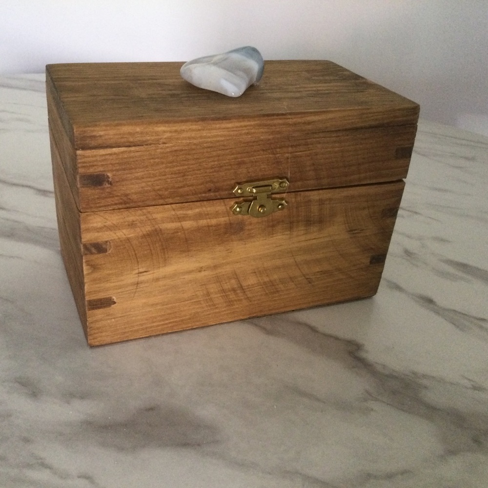 Wood Trinket Box with Polished Rock Topper